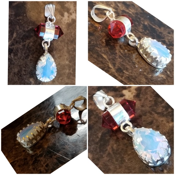 Gen. Milky White Opal/Pink Tourmaline Pendant 1.5" - Picture 4 of 6